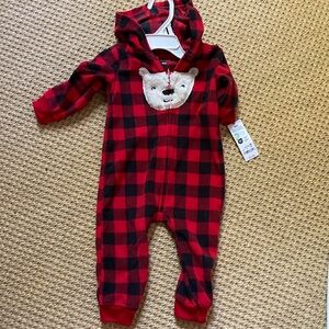Carter's Red and Black Plaid Bear Footie